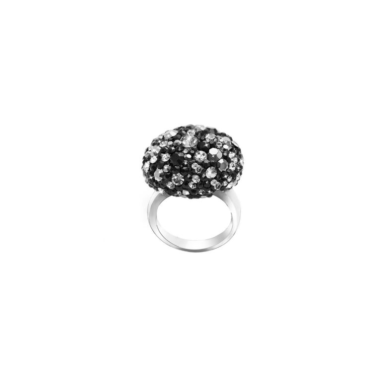 Sterling Silver Ring - Rounded Crystal Dome Design with Hematite and Black Crystals - Statement Jewelry - by Dazyle