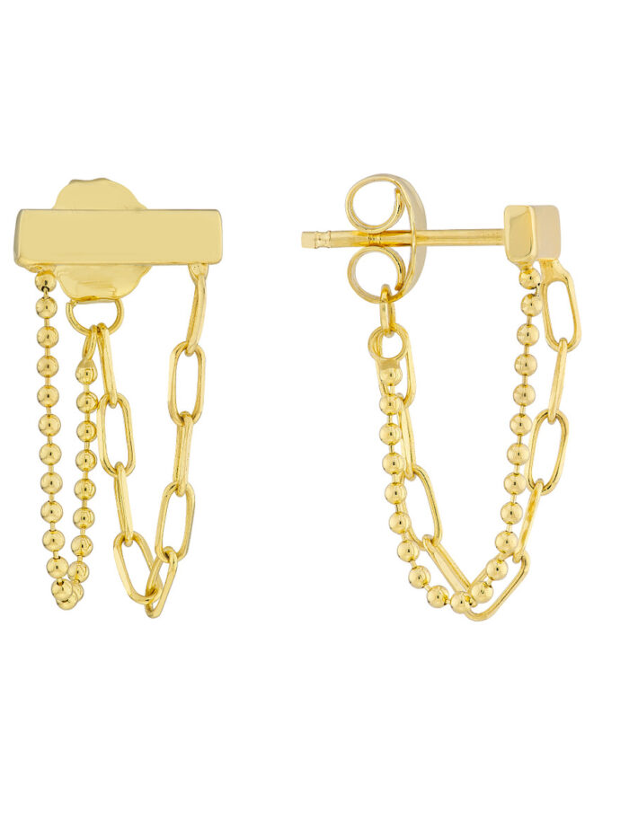 Statement Linked Paperclip & Bead Chain Earrings - 14K Yellow Gold - by Dazyle