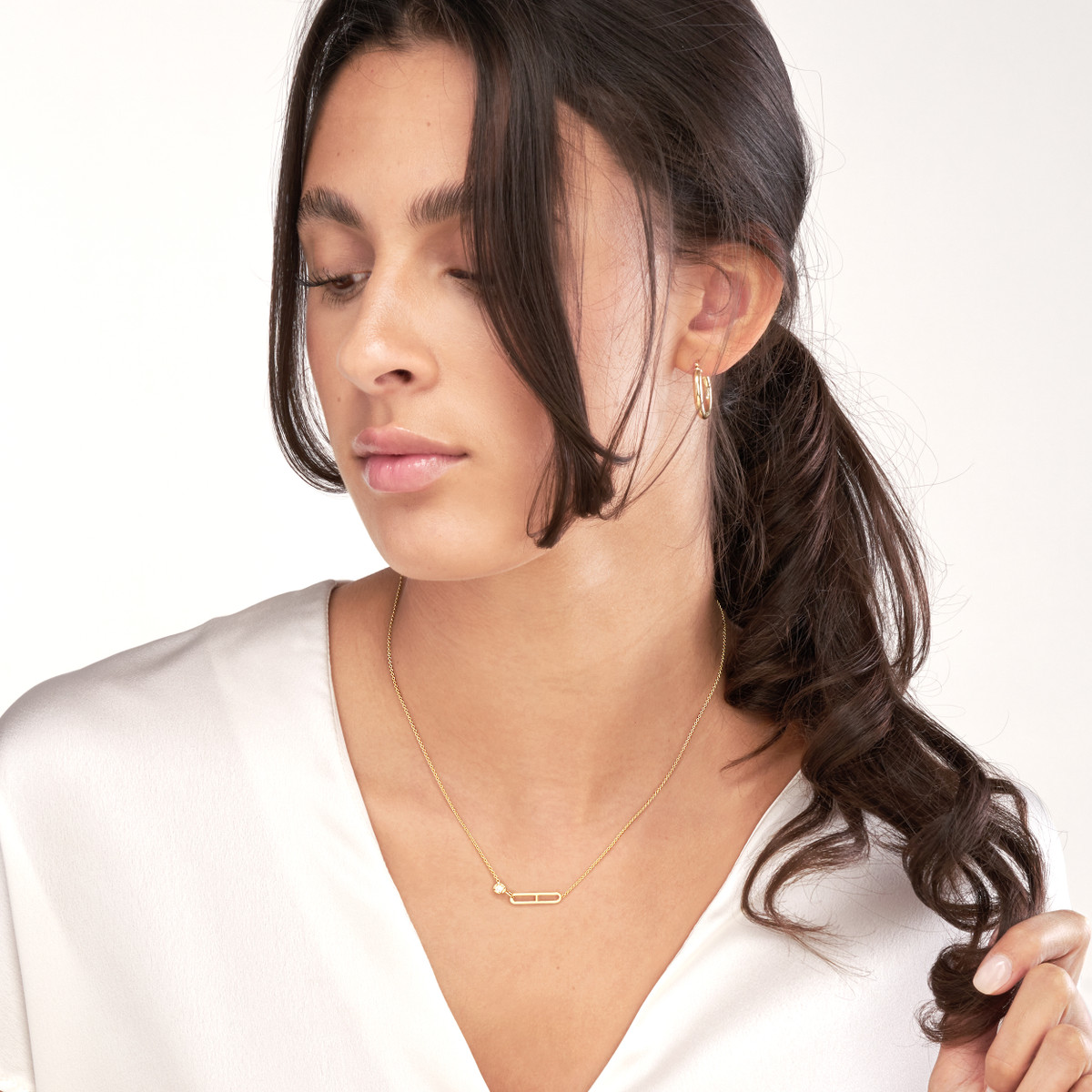 Diamond Solitaire Paperclip Element Necklace - 14K Yellow Gold - Adjustable 18 inches - by Dazyle - Image 2