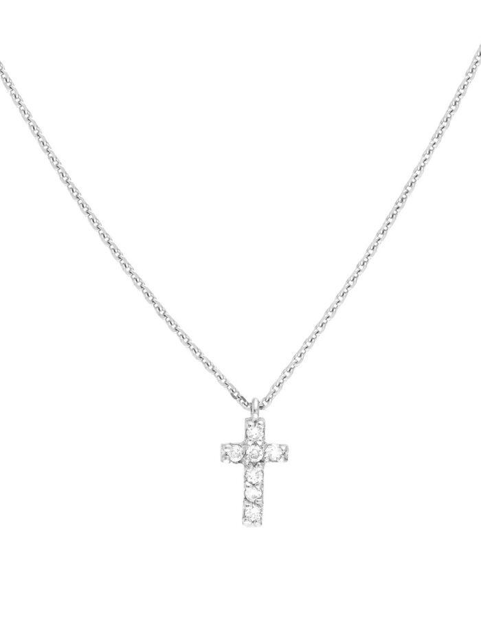 Diamond Mini Cross Adjustable Necklace - 14K White Gold - 18-inch Cable Chain - by Dazyle