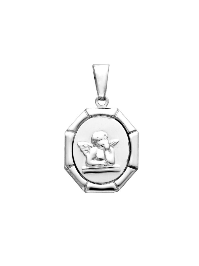 Sterling Silver 8 Sided Angel Pendant - by Dazyle