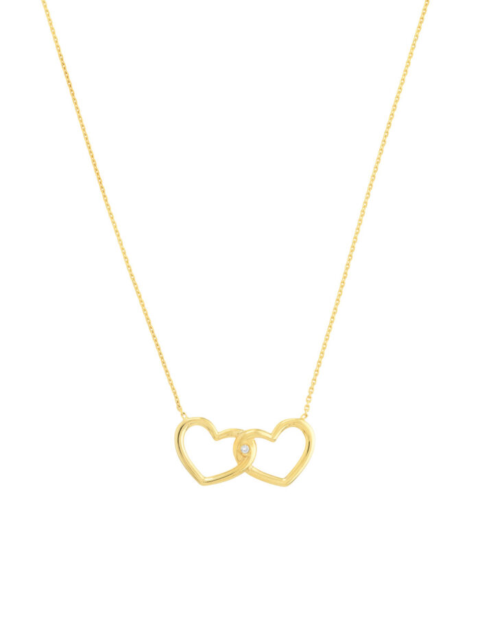 Linked Open Hearts Adjustable Necklace with Diamond Accent - 14K Yellow Gold (16-18 inch) - by Dazyle