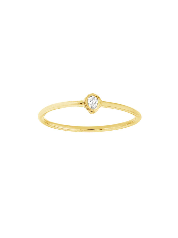1/20ct Pear-Shaped Diamond Bezel Ring - 14K Yellow Gold - Wedding Band - by Dazyle