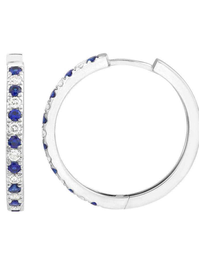 Sapphire & Diamond Accent 25mm Hoop Earrings - 14K White Gold - by Dazyle