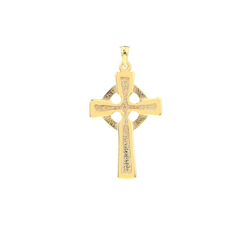 Hammered Celtic Cross Pendant - 14K Yellow Gold - by Dazyle
