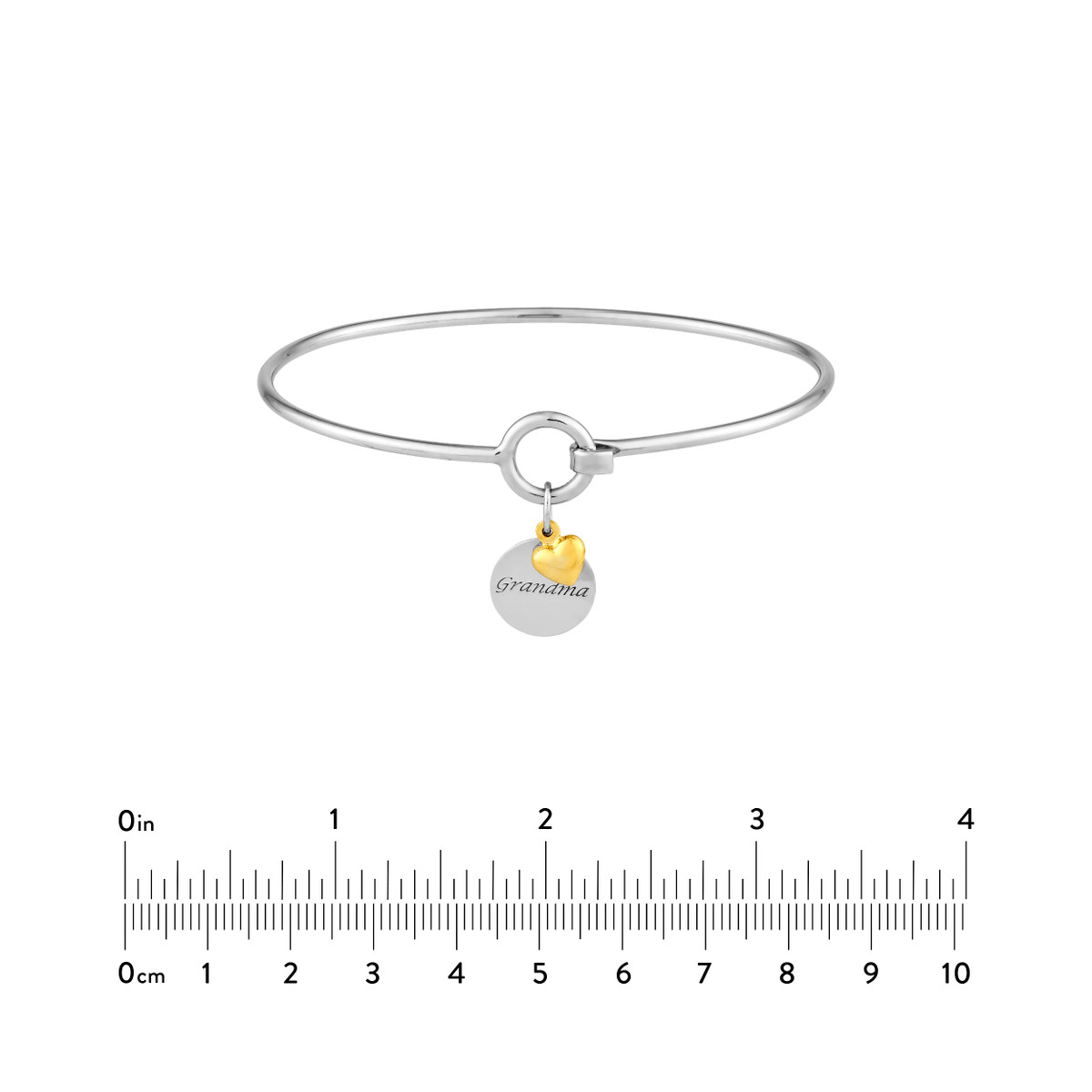 Sterling Silver Grandma Bangle with 14K Yellow Gold Heart Dangle - Sterling Silver - by Dazyle - Image 3
