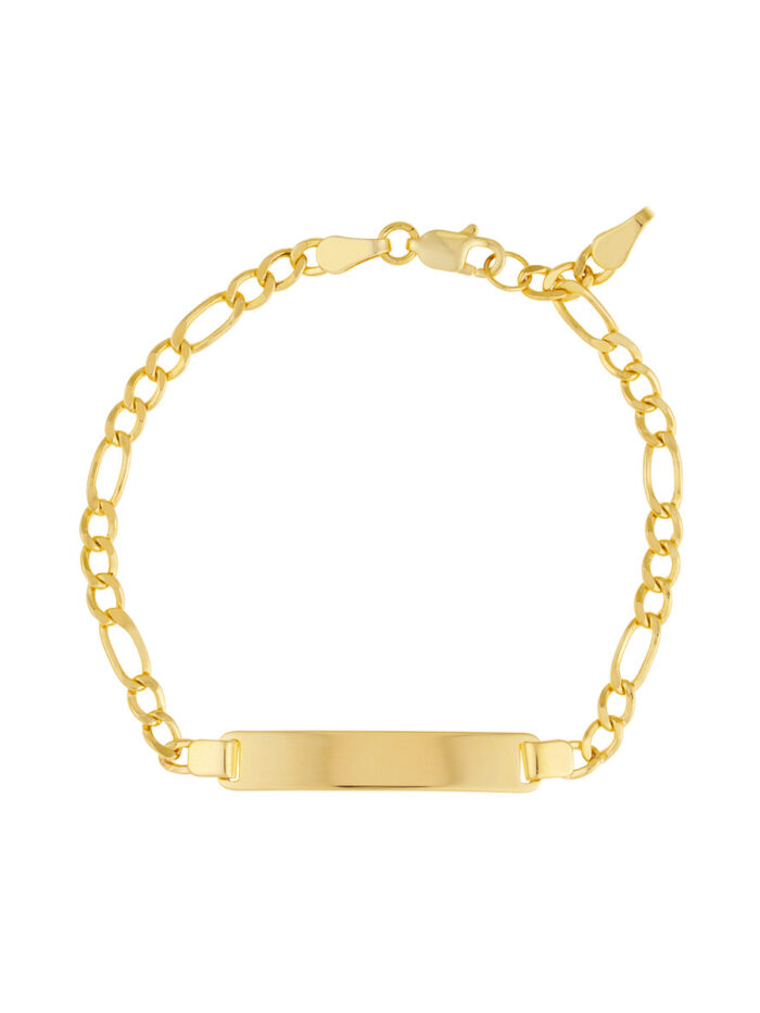 Kid's Initial ID Bracelet on Figaro Chain - 14K Yellow Gold - 6 Inch - by Dazyle