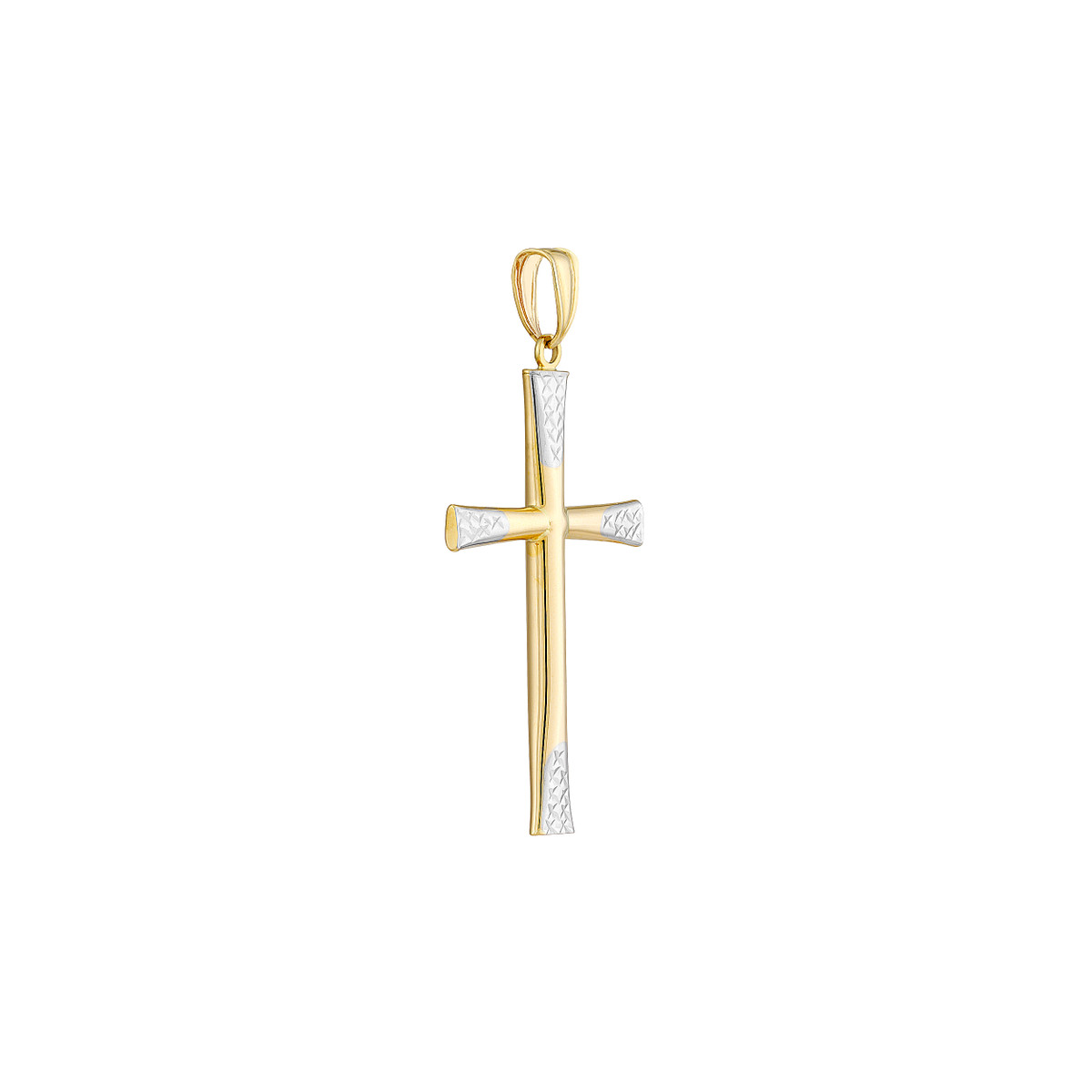 Two-Tone Diamond-Cut Cross Pendant - 14K Yellow & White Gold - by Dazyle - Image 2