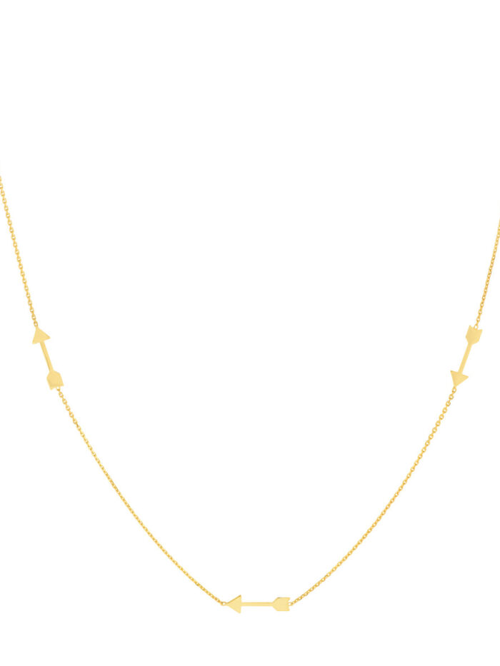 Arrow Stations Adjustable Necklace - 14K Yellow Gold - 18 Inch - by Dazyle
