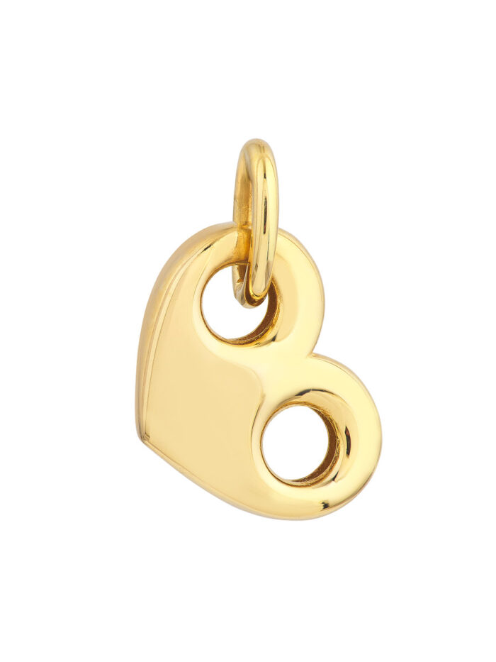 14K Yellow Gold Puff Mariner Heart Charm - Bead Charm - by Dazyle