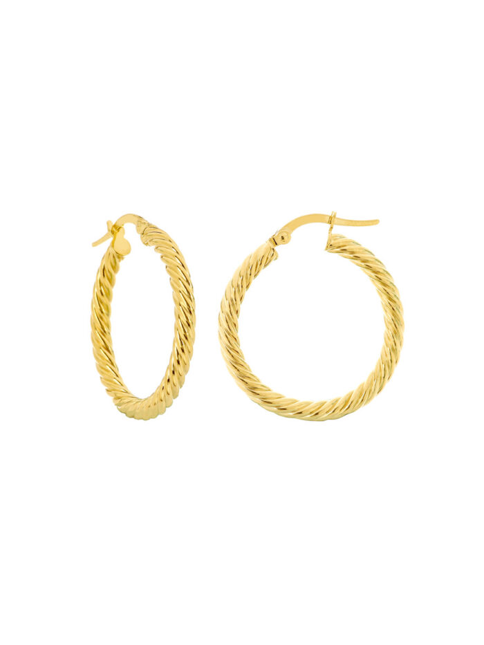Twisted Rope Hoop Earrings - 10K & 14K Gold - 3x25mm - by Dazyle