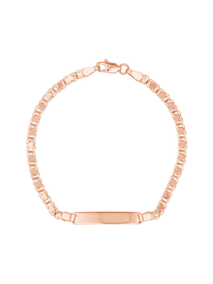 Heart Shaped Mirror ID Bracelet - 14K Rose Gold - 6.0 Inches - by Dazyle