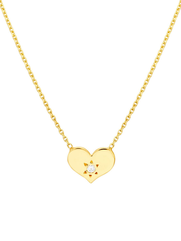 Heart with Diamond Adjustable Necklace - 14K Yellow Gold (18 inch) - by Dazyle