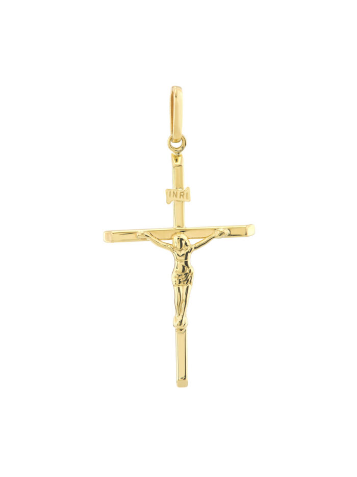 10K Yellow Gold High Polished Crucifix Pendant - Jump Ring Closure - by Dazyle