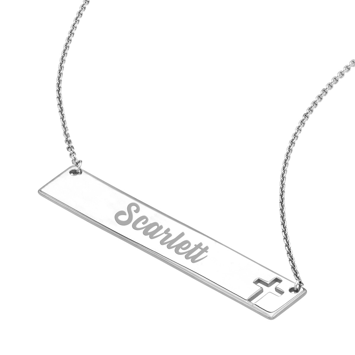 Engraved Sterling Silver Bar Necklace with Cross - 18 Inch Adjustable - by Dazyle - Image 2
