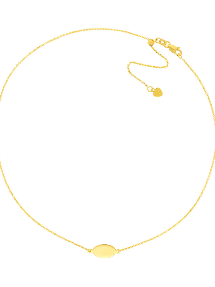 Mini Engravable Oval Plate Adjustable Choker - 14K Yellow Gold - 16 Inches - by Dazyle
