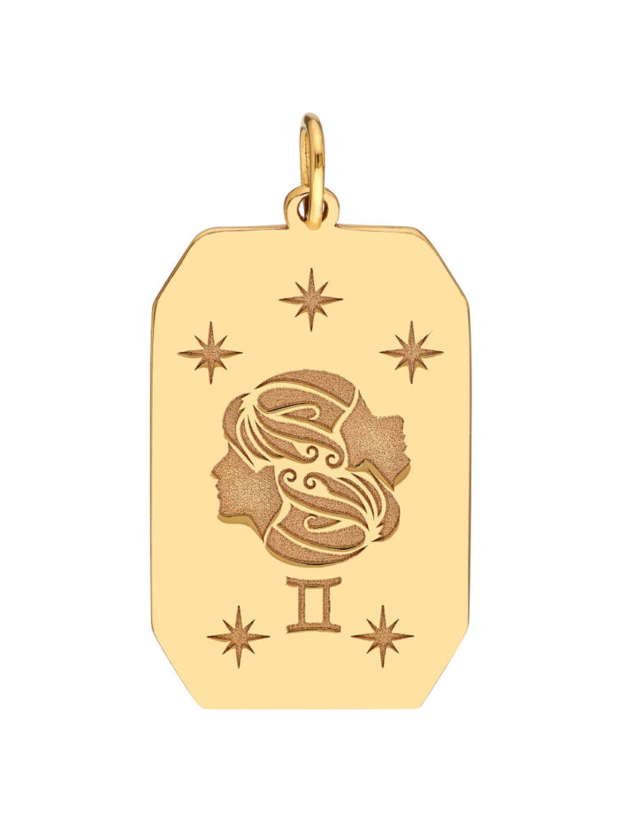 Gemini Engraved Pendant - 14K Yellow Gold - by Dazyle