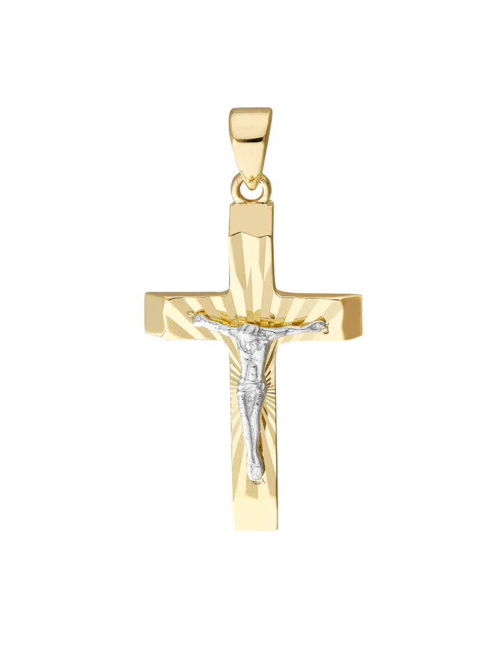 14.7MM D/C YG CROSS w/WG JESUS CRUSIFIX - 10K Yellow & White Gold - by Dazyle