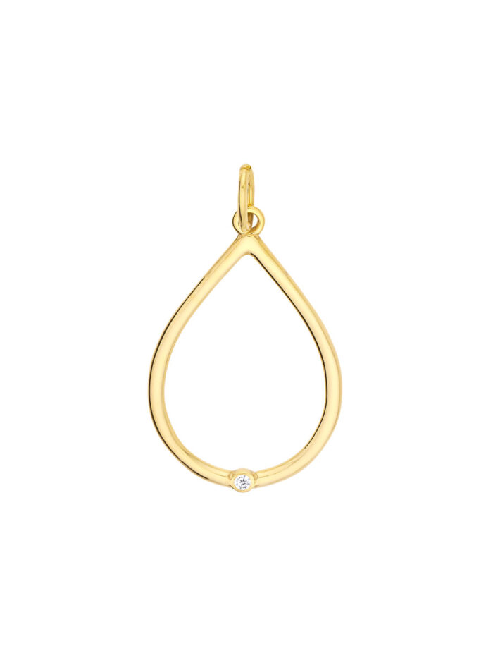 Open Teardrop Pendant with 1pt Diamond - 14K Yellow Gold - by Dazyle