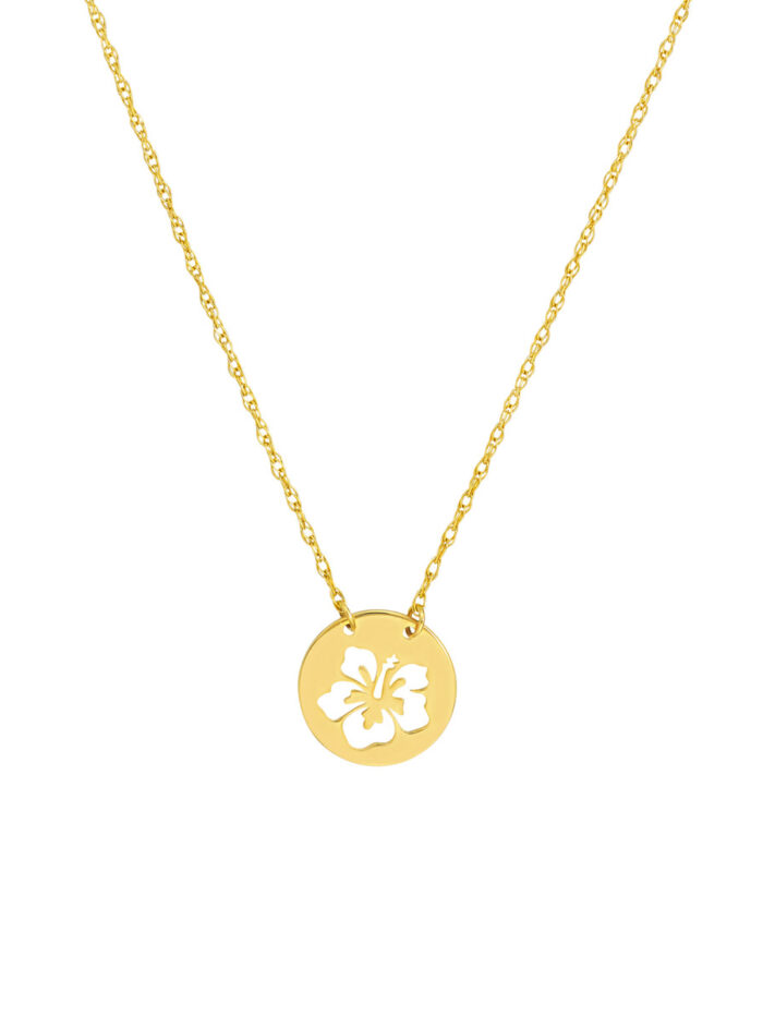 Flower Cutout Disc Necklace - 14K Yellow Gold Adjustable - by Dazyle