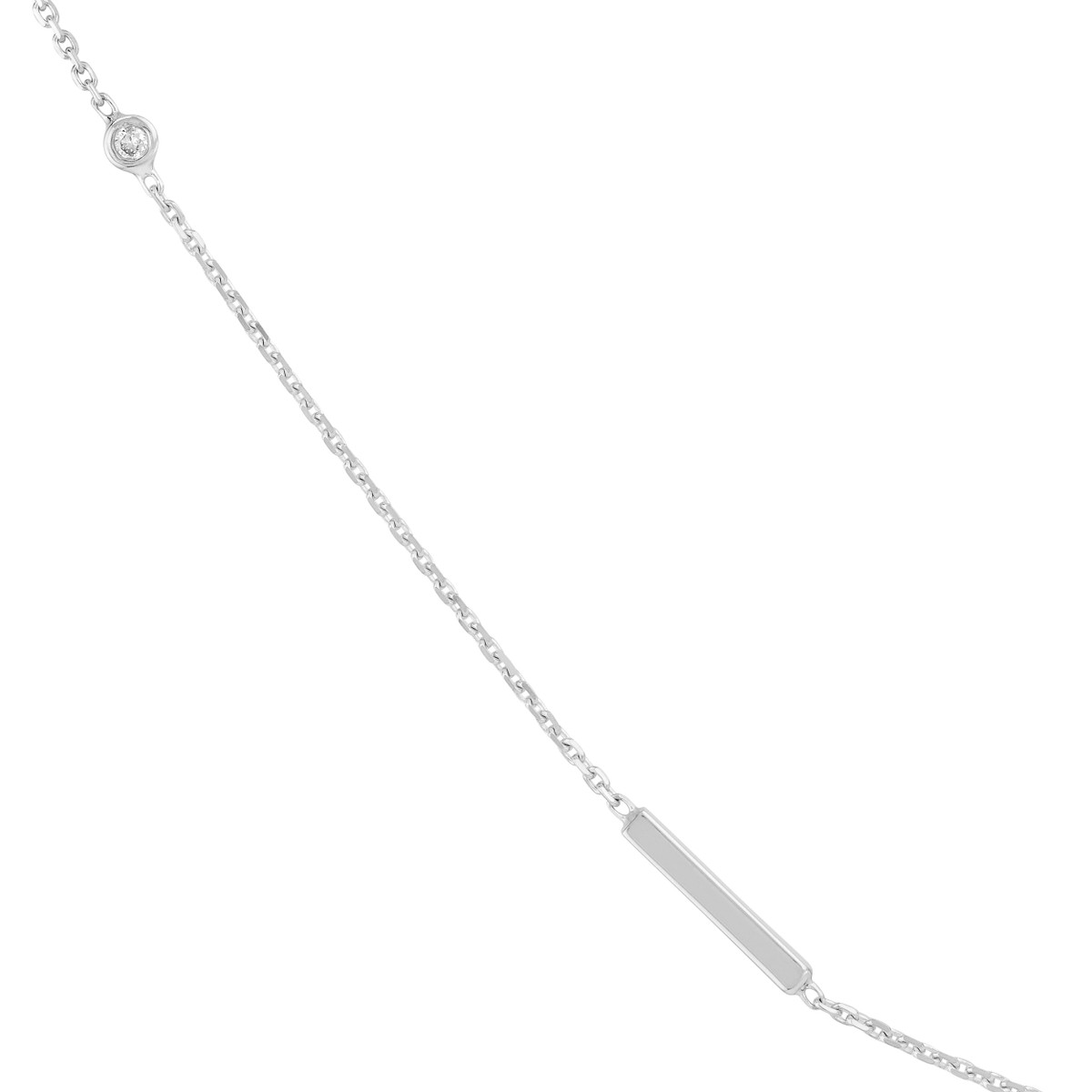 14K White Gold Diamond Bezel and Bar Station Necklace - 20 Inches - by Dazyle - Image 2