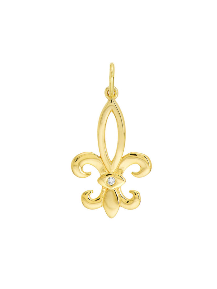 Fleur-de-Lis Pendant with Diamond - 14K Yellow Gold - by Dazyle