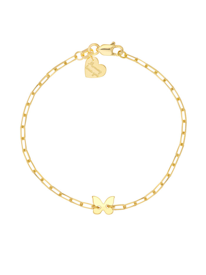 Kid's Paper Clip Chain Bracelet with Butterfly - 14K Yellow Gold 6 Inches - by Dazyle