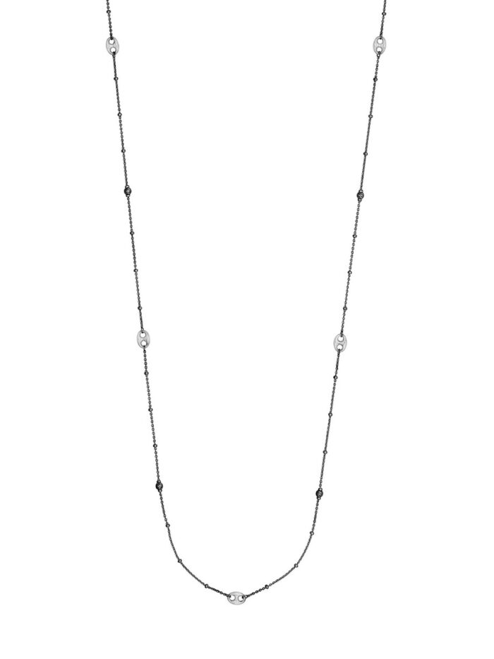 Long And Lovely W/p Puff Mariner Necklace - Sterling Silver - 36 Inch - by Dazyle