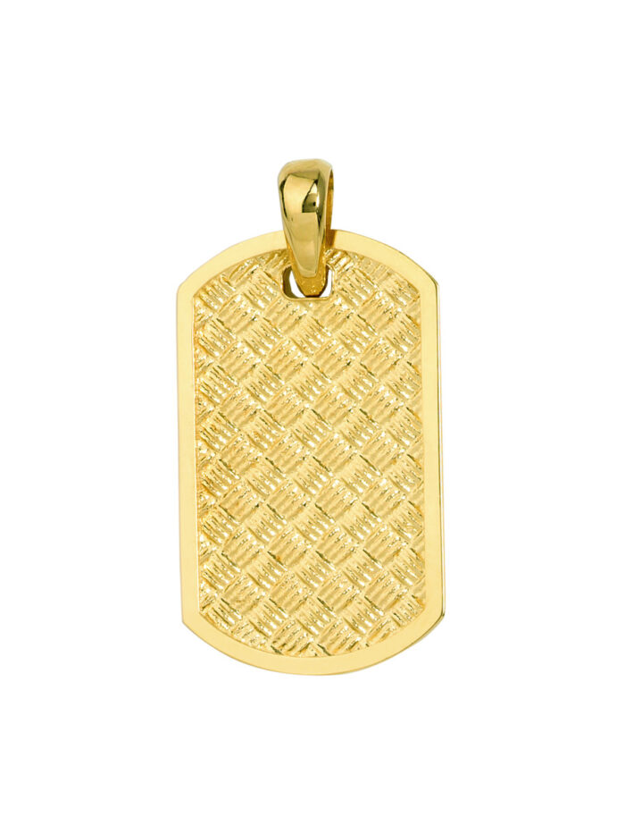 Basket Weave Design Dog Tag Pendant - 14K Yellow Gold - by Dazyle