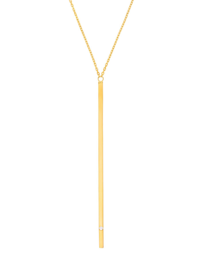 14K Yellow Gold Vertical Bar Dangle Necklace with 1/2ct Diamond - 14K Yellow Gold, 18in Adjustable - by Dazyle