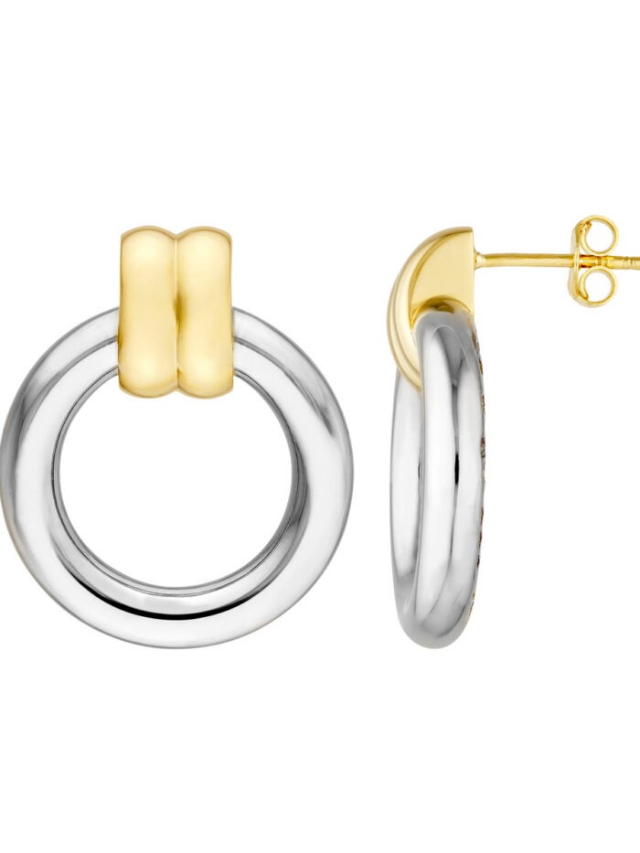 Two-Tone Dangle Hoop Earrings - 14K Yellow & White Gold - - by Dazyle
