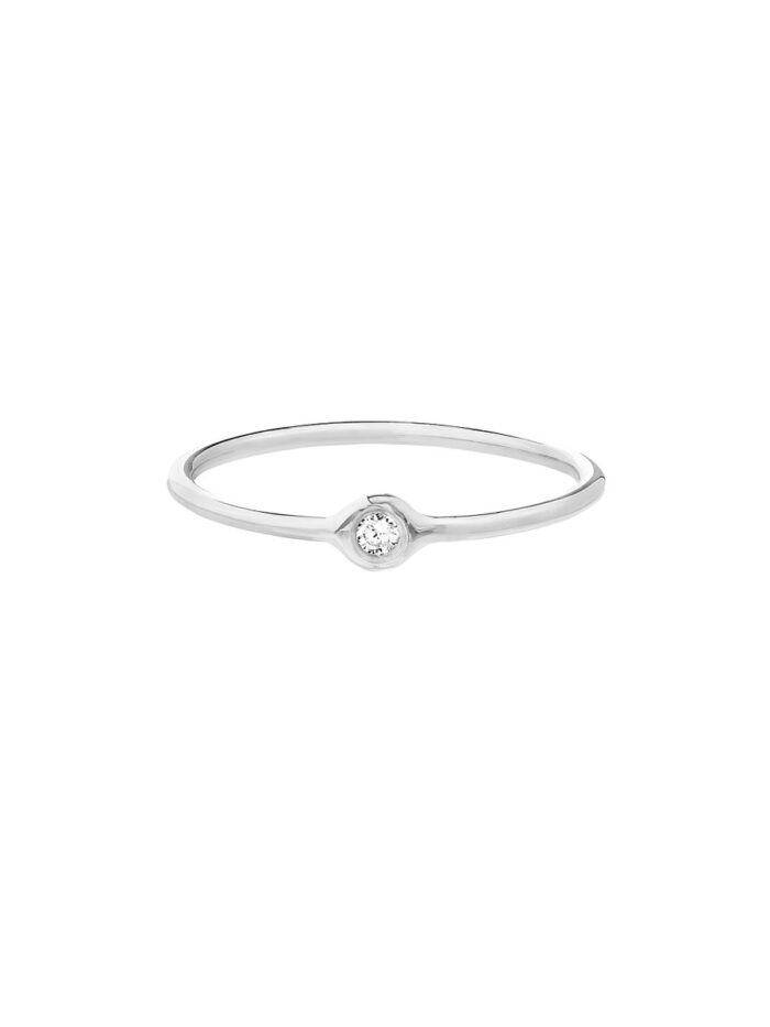 3pt Round Diamond Bezel Ring - 14K White Gold - by Dazyle