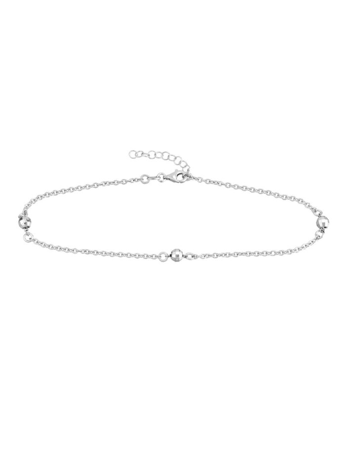 Sterling Silver Diamond-Cut Beads on Chain Adjustable Anklet - Sterling Silver - 9 to 10 inches - by Dazyle