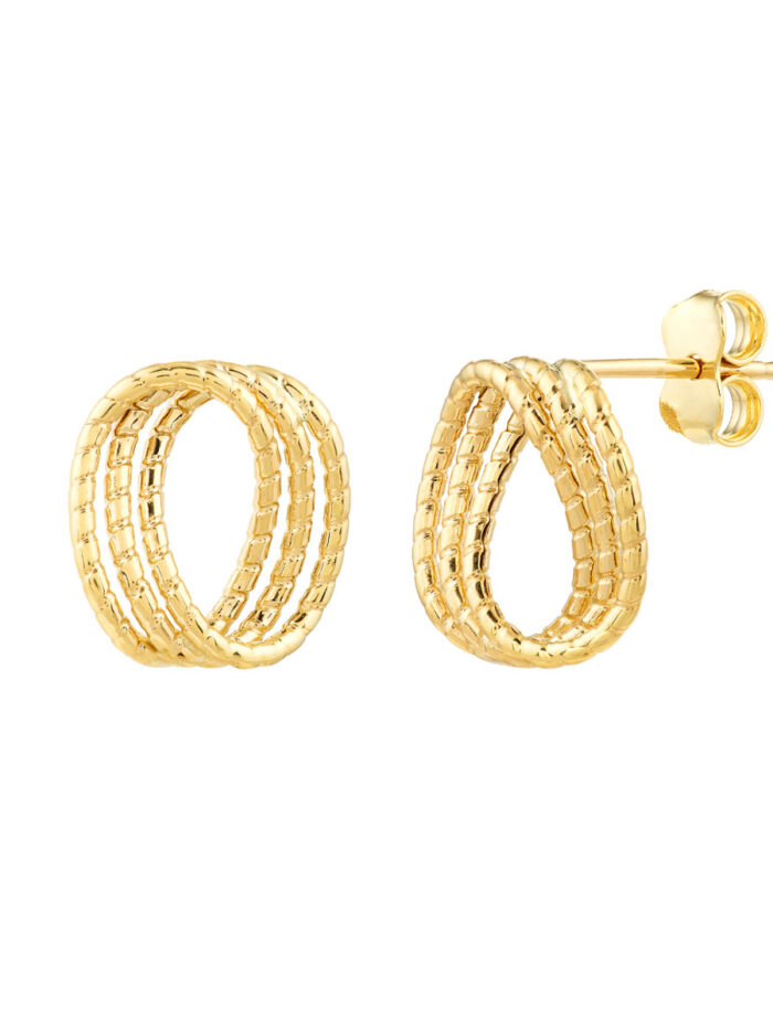 Curved Circle Stud Earrings - Diamond-Cut Finish - 10K Yellow Gold - Post & Nut Closure - by Dazyle