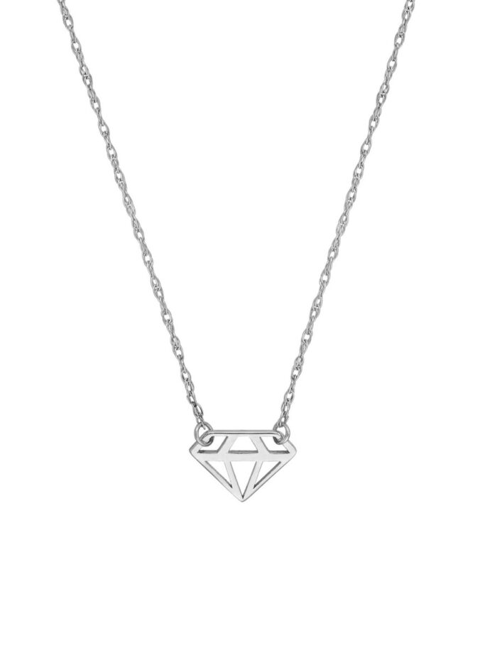 Mini Diamond-Shaped Adjustable Necklace - 14K White Gold - 18 Inch - by Dazyle