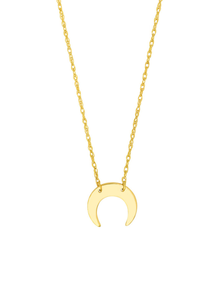 Mini Crescent Moon Pendant Necklace - 14K Yellow Gold Adjustable Cable Chain - 18-inch - by Dazyle