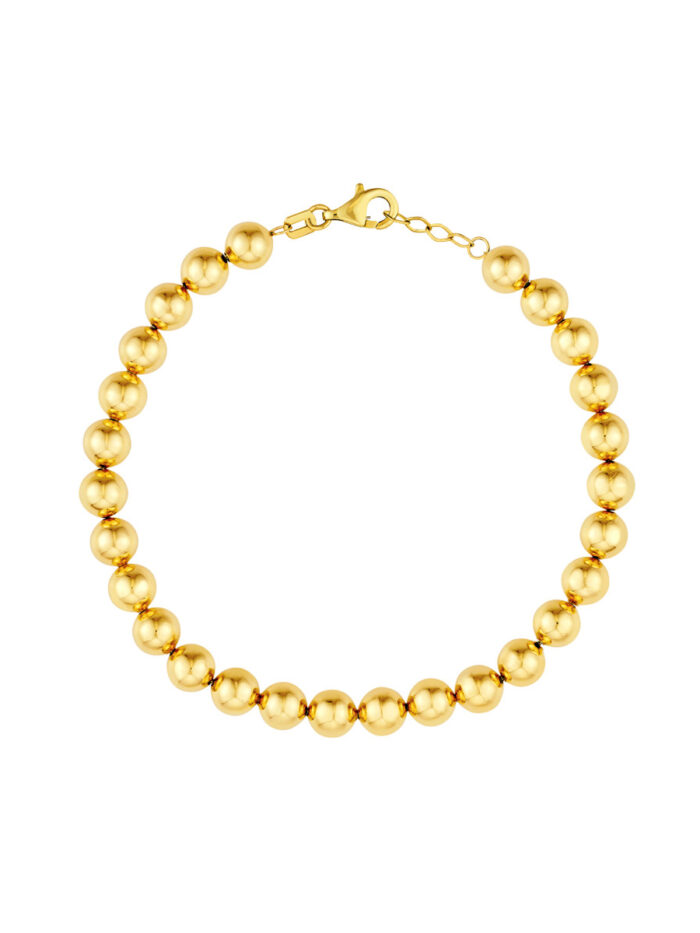 6mm Beaded Bracelet - 14K Yellow Gold Adjustable 6.5 to 7.5 Inches - by Dazyle