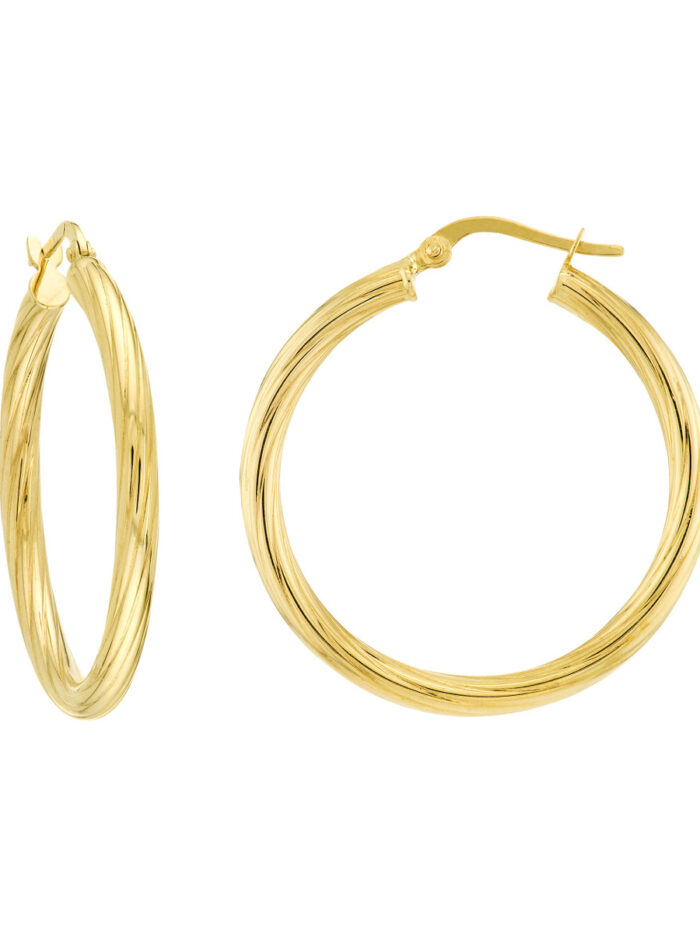 Large Round Fluted Spiral Hoop Earrings - 14K Yellow Gold - by Dazyle