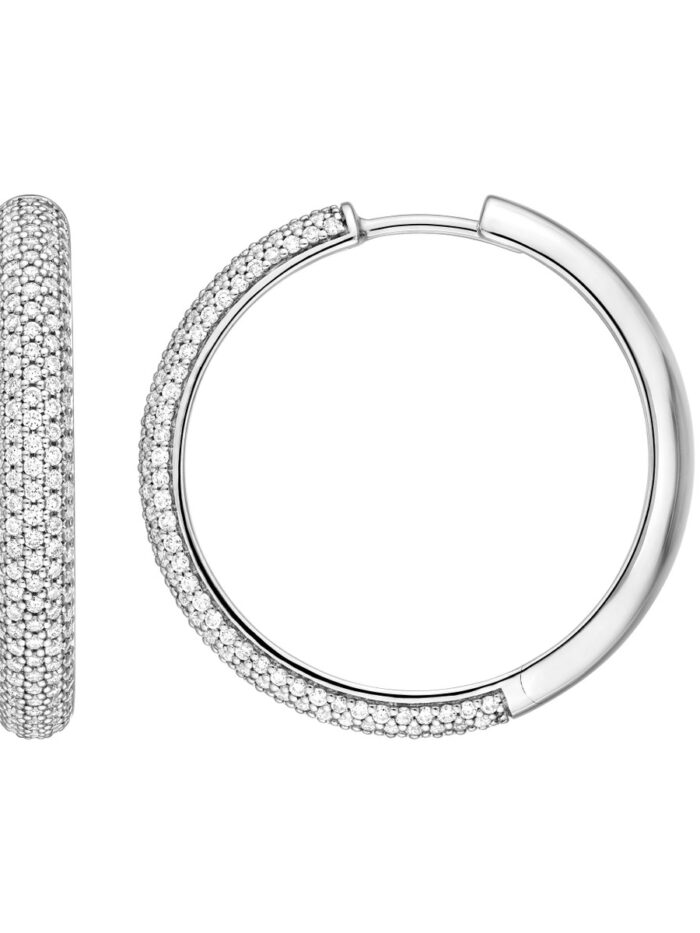 1tcw Diamond Pave Hoop Earrings 5 Rows Sparkling Diamonds - 14K White Gold - 25mm - by Dazyle