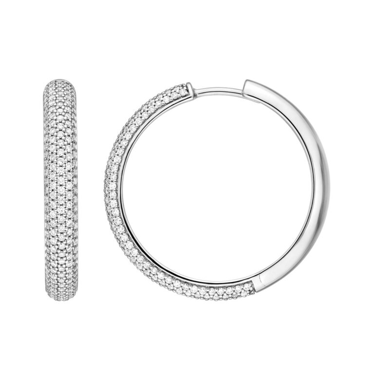 1tcw Diamond Pave Hoop Earrings 5 Rows Sparkling Diamonds - 14K White Gold - 25mm - by Dazyle