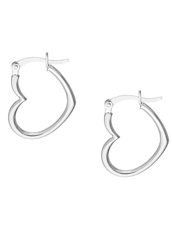 19mm Heart Hoop Earrings - 14K White Gold Hinge Closure - by Dazyle