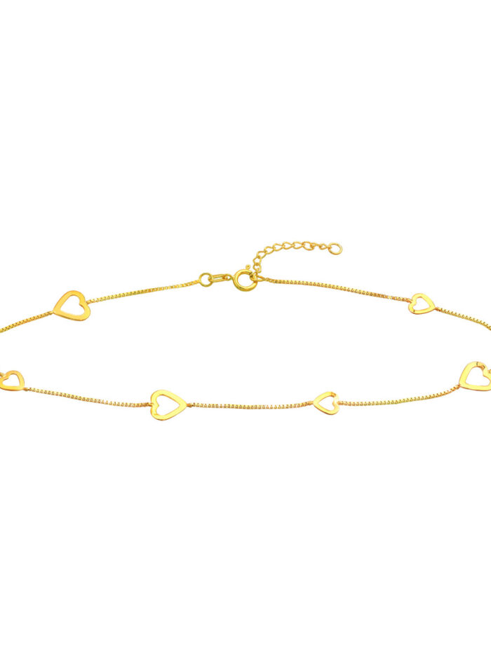 Sideways Open Hearts Adjustable Anklet - 14K Yellow Gold 9 to 10 inches - by Dazyle
