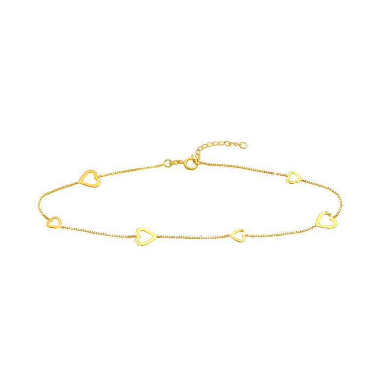 Sideways Open Hearts Adjustable Anklet - 14K Yellow Gold 9 to 10 inches - by Dazyle