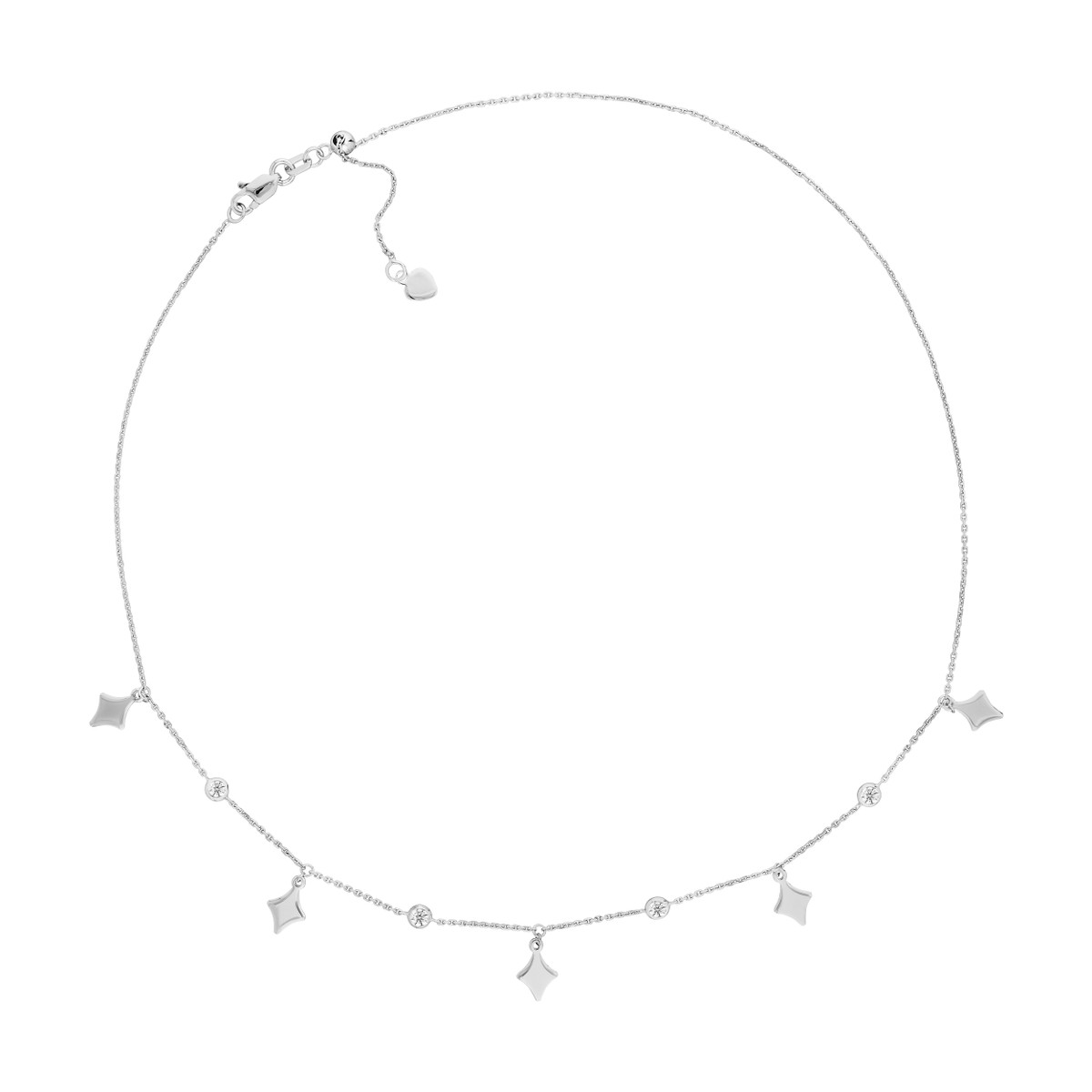 Sterling Silver Diamond-Shapes and CZ Adjustable Choker - by Dazyle