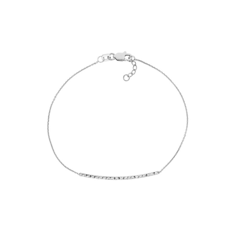 Diamond-Cut Curved Bar Bracelet - 14K White Gold Adjustable - by Dazyle