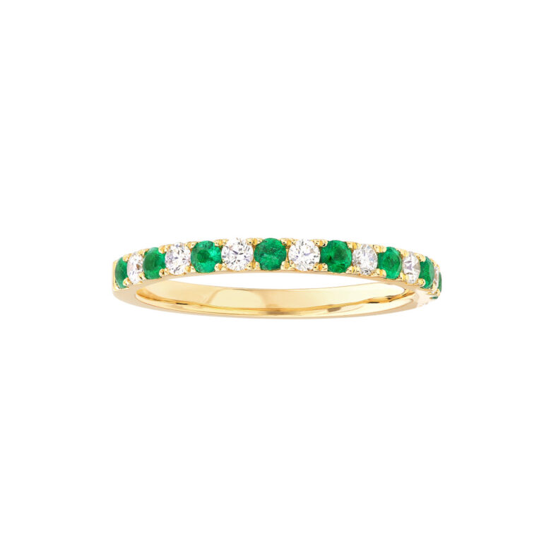 Emerald & Diamond Stackable Band - 1/4tcw Diamonds - 14K Yellow Gold - by Dazyle