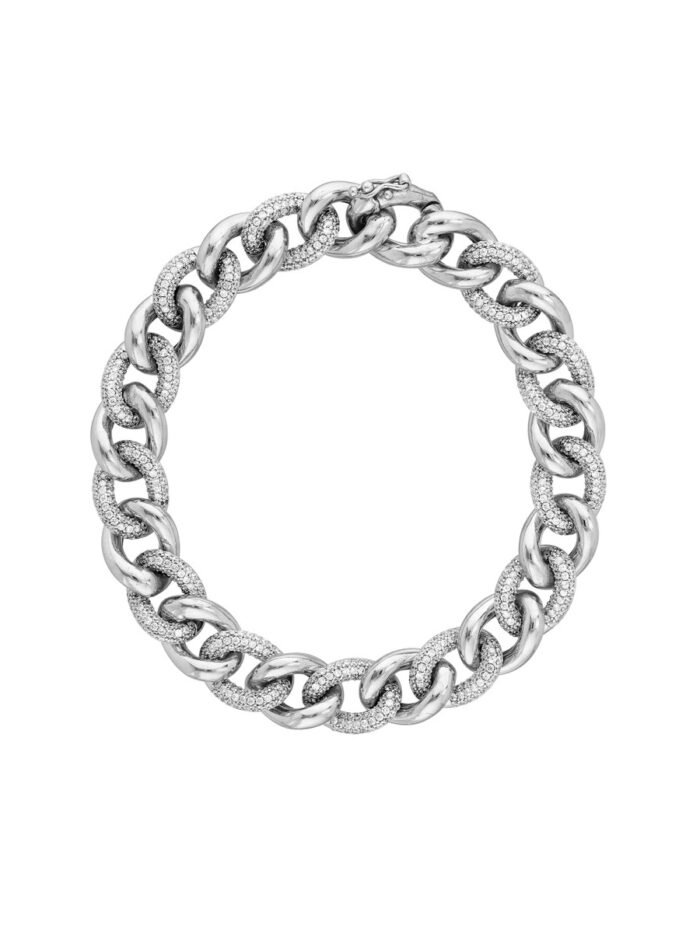 Sterling Silver CZ Curb Link Bracelet - Sterling Silver - 8 Inch - by Dazyle