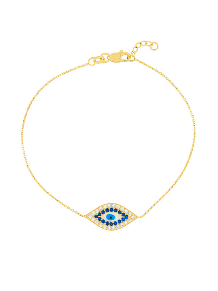 CZ-Lined Evil Eye Adjustable Bracelet - 14K Yellow Gold - by Dazyle