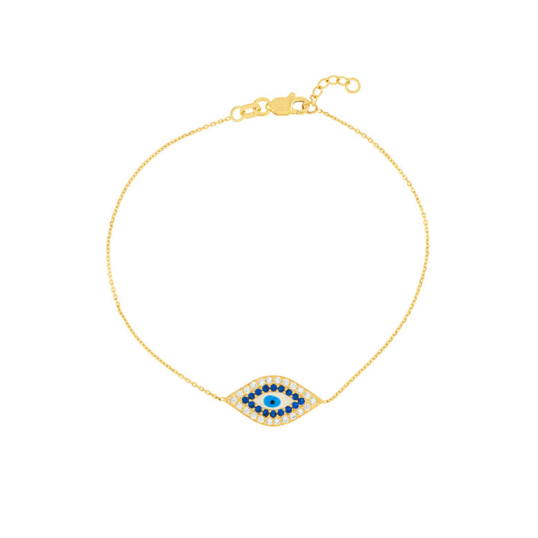 CZ-Lined Evil Eye Adjustable Bracelet - 14K Yellow Gold - by Dazyle