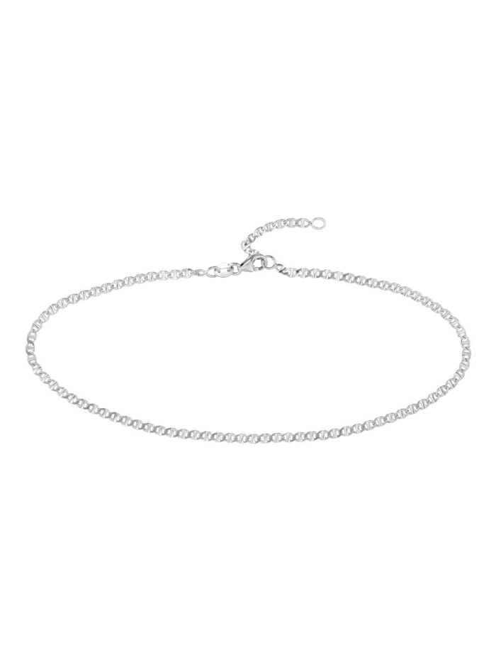 Adjustable Flat Mariner Chain Anklet - 14K White Gold (9-10 Inches) - by Dazyle